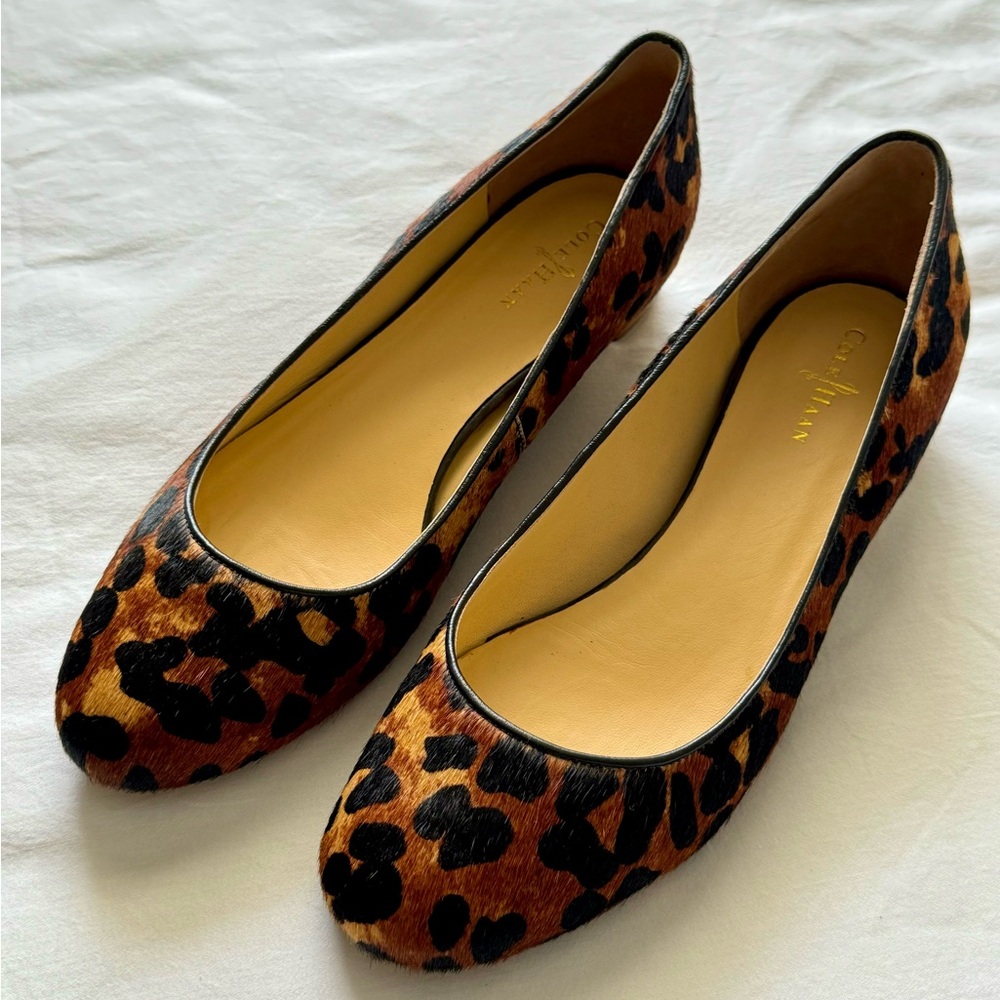 Cole Haan Leopard Print Flats with Low Gold Wedge Heel